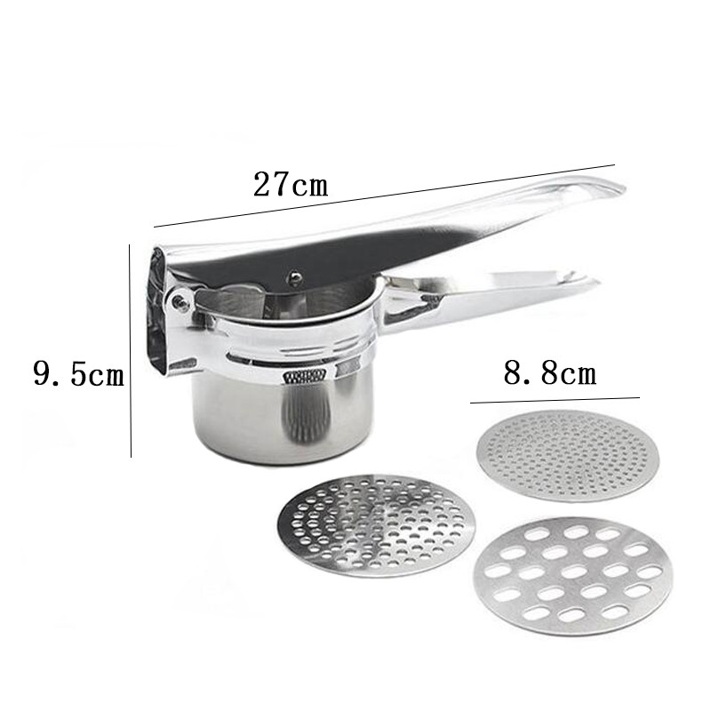 Rižnica za krumpir od nehrđajućeg čelika s 3 izmjenjiva diska za usitnjavanje, alat za pravljenje pirea od krumpira