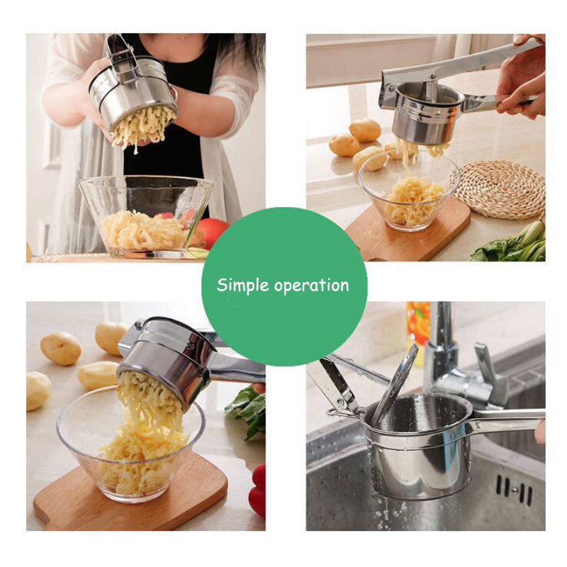 Rižnica za krumpir od nehrđajućeg čelika s 3 izmjenjiva diska za usitnjavanje, alat za pravljenje pirea od krumpira