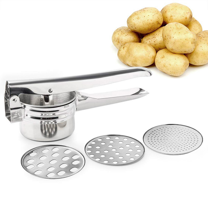 Concasor de presă din oțel inoxidabil 3 în 1 pentru zdrobire de cartofi, zdrobitor de fructe, bucătărie, unealtă multifuncțională pentru legume, gadget, stoarcetor de lămâie