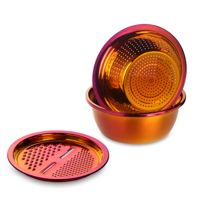 3 db/szett Zöldségszeletelő leeresztő élelmiszer Zöldségvágó hámozó lefolyó kosárral Többfunkciós gyümölcs konyhai eszköz