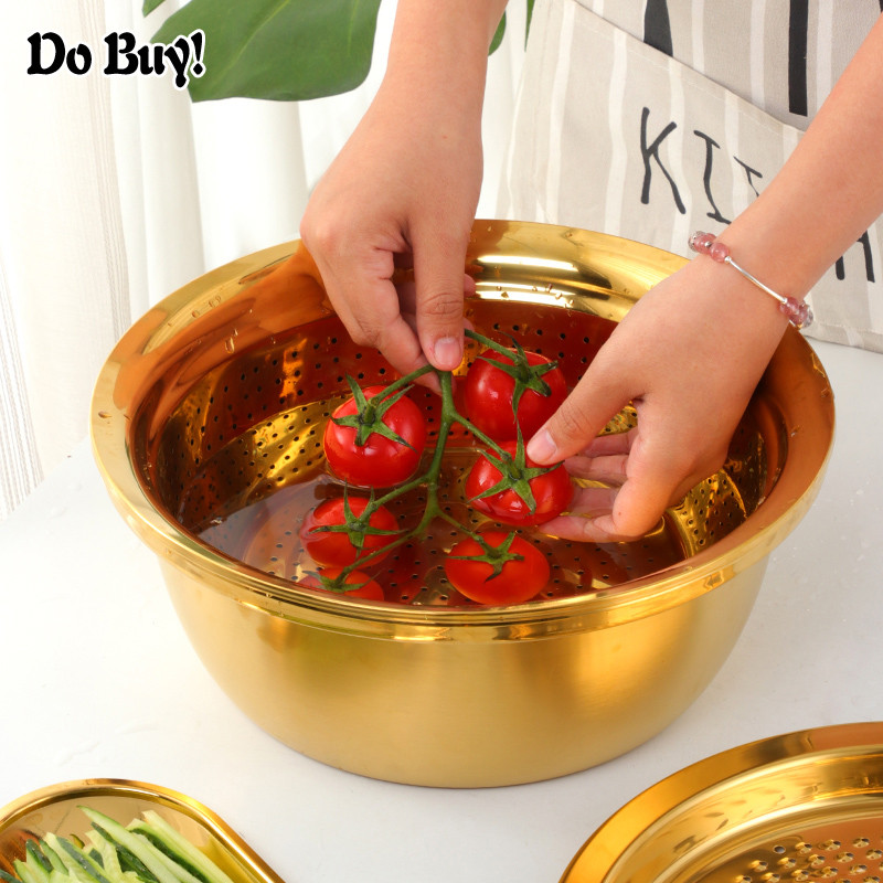 3 db/szett Zöldségszeletelő leeresztő élelmiszer Zöldségvágó hámozó lefolyó kosárral Többfunkciós gyümölcs konyhai eszköz