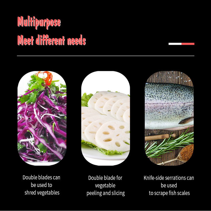 Kopūstų pjaustyklės rinkinys Svogūnų peilis Dvigubo griežinėlių peiliukai Daržovių pjaustyklės pjaustymas Virtuvės peilis Žuvies svarstyklės Valymo peilis Virtuvės įtaisai.