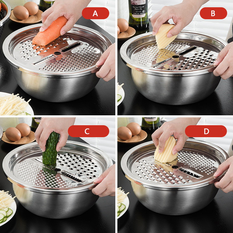 3 buc oale din oțel inoxidabil tăietor de legume feliere coș de scurgere sită strecurătoare instrument de bucătărie răzătoare strecurătoare filtru de spălat orez