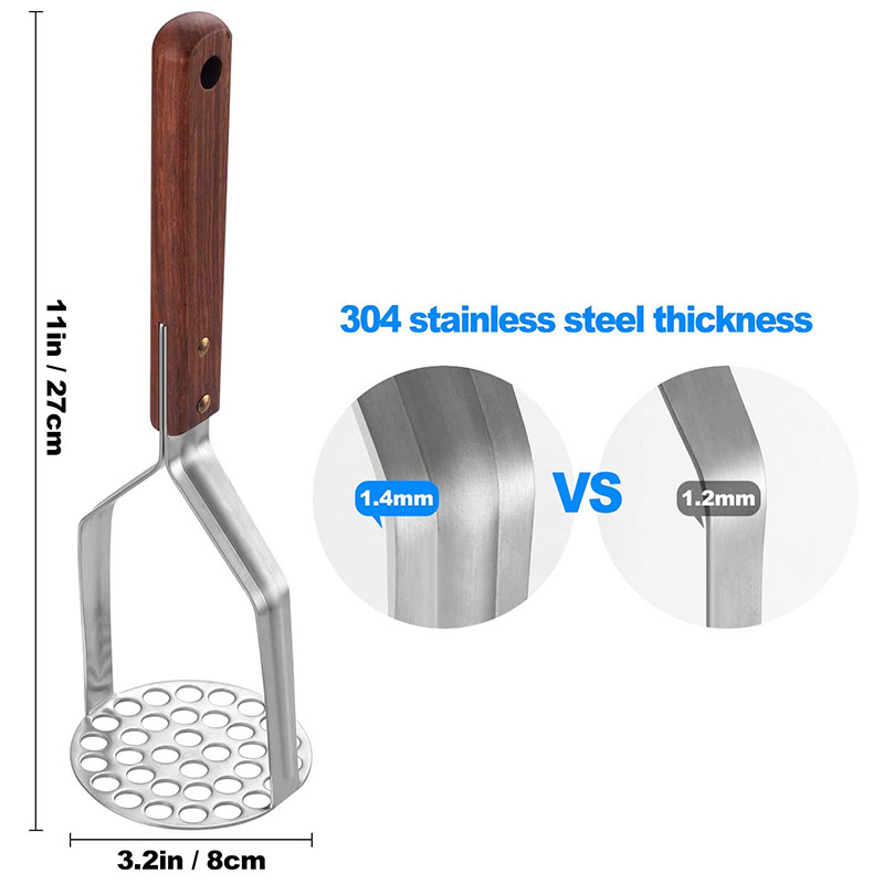 Burgonyanyomó rozsdamentes acél, nagy teherbírású, erős csúszásgátló fogantyú, nem könnyen hajlítható Könnyen használható Robusztus szerkezet