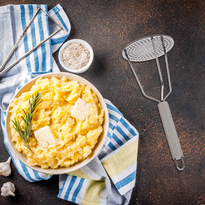 Rozsdamentes acél burgonyaprés eszközök Burgonyanyomó fogantyúval Főzőeszközök Konyhai kiegészítők 1db burgonyanyomó aprító