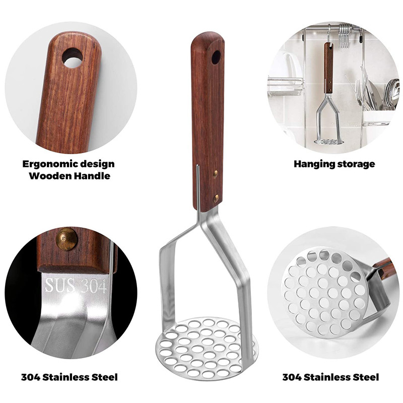 Bulvių grūstuvės nerūdijantis plienas, tvirta, tvirta neslystanti rankena, kurią nėra lengva sulenkti, lengva naudoti, tvirta konstrukcija