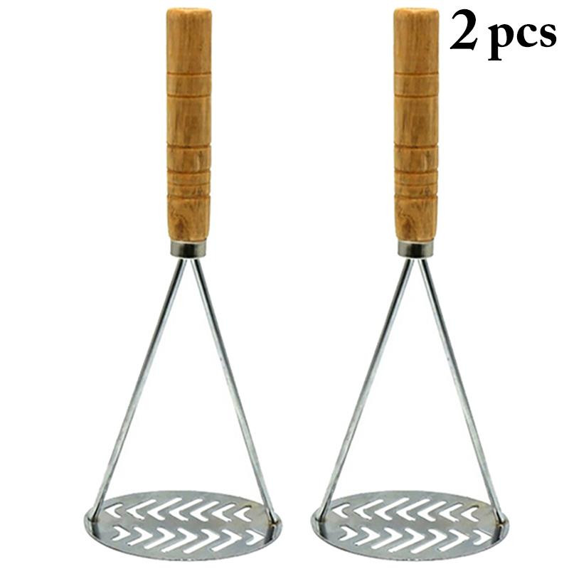 2 DB rozsdamentes acél burgonyanyomó fa fogantyú Kézi pépesítő konyhai ételnyomó konyhai kütyük Tartozékok