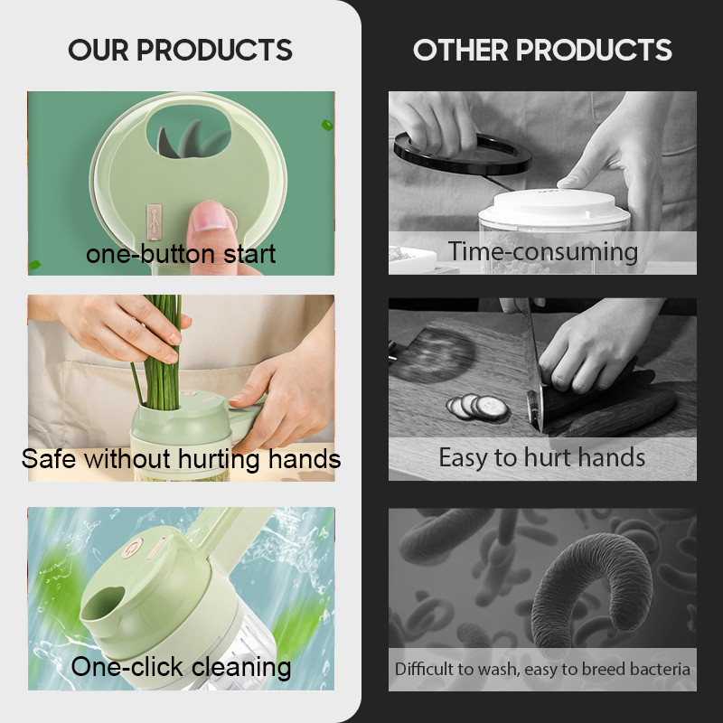 4 az 1-ben többfunkciós elektromos zöldségszeletelő fokhagyma sárnyomó fokhagyma aprító vágóprés mixer ételszelet