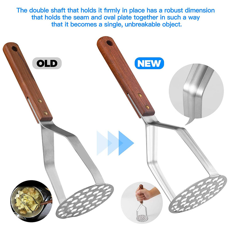 Gnječilica za krumpir od nehrđajućeg čelika, jaka protuklizna ručka za teške uvjete rada, nije je lako savijati, jednostavna za korištenje, čvrsta konstrukcija