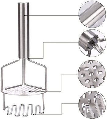 Двуслойна преса за картофи от неръждаема стомана, преса за картофено пюре, ръчна машина за смачкване на сладки картофи, аксесоари за кухненски инструменти