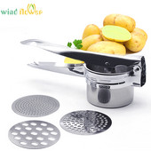 Gnječilica za krumpir od nehrđajućeg čelika s 3 izmjenjiva diska za finoću Gnječilica za voće Gnječilica za hranu Kuhinjski alati