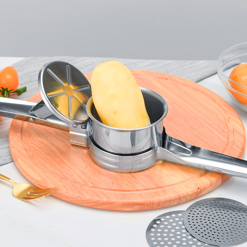 Gnječilica za krumpir od nehrđajućeg čelika s 3 izmjenjiva diska za finoću Gnječilica za voće Gnječilica za hranu Kuhinjski alati