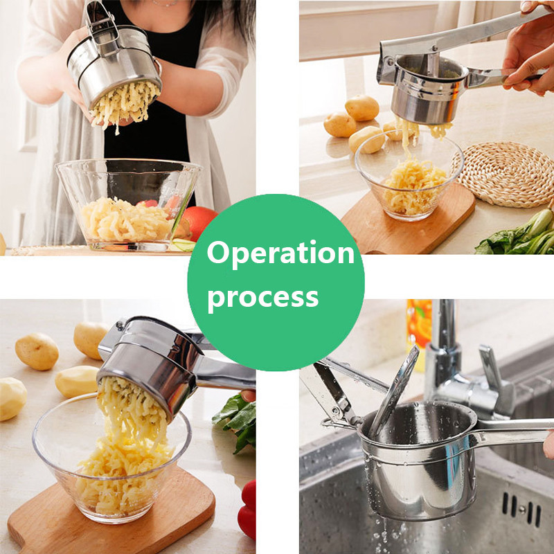 Gnječilica za krumpir od nehrđajućeg čelika s 3 izmjenjiva diska za finoću Gnječilica za voće Gnječilica za hranu Kuhinjski alati