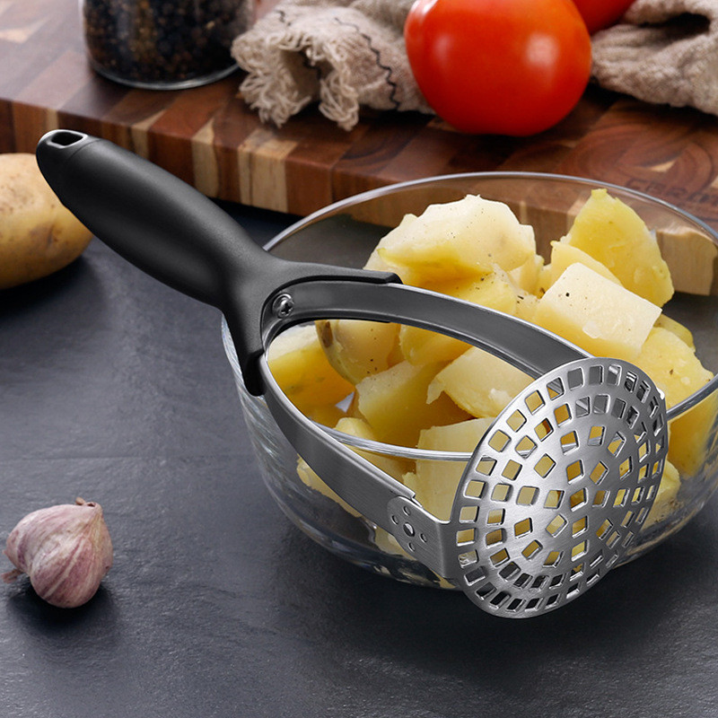 Bucătărie manuală zdrobitor de cartofi din oțel inoxidabil pliabil presă mașină de noroi zdrobitor de legume și fructe cu mâner din cauciuc anti-alunecare