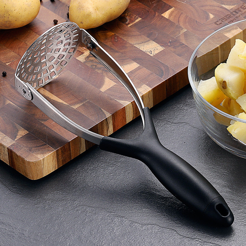 Bucătărie manuală zdrobitor de cartofi din oțel inoxidabil pliabil presă mașină de noroi zdrobitor de legume și fructe cu mâner din cauciuc anti-alunecare