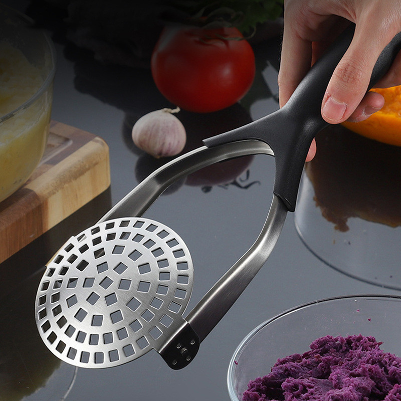 Bucătărie manuală zdrobitor de cartofi din oțel inoxidabil pliabil presă mașină de noroi zdrobitor de legume și fructe cu mâner din cauciuc anti-alunecare