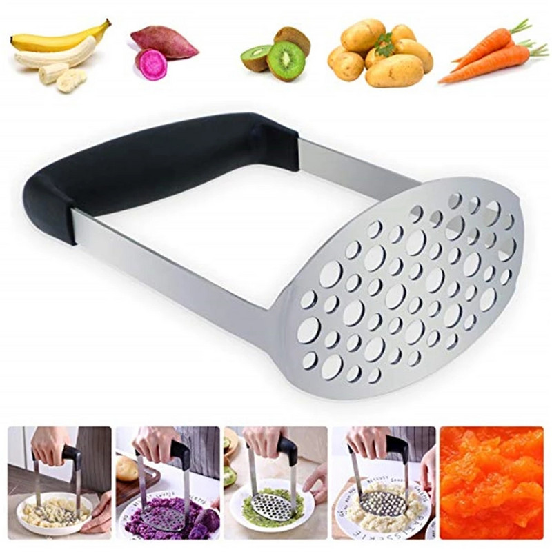 Rozsdamentes acél burgonyanyomó kézi burgonyatörő segédélelmiszer Kézi aprító Gyümölcstörő Konyhai szerszám