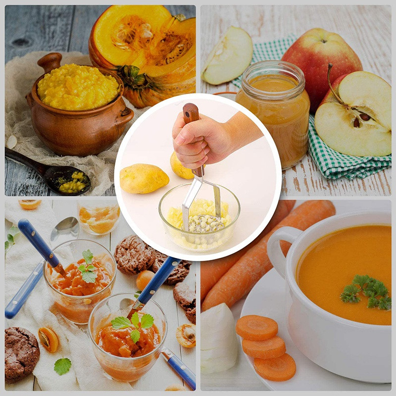 Bulvių grūstuvės nerūdijantis plienas, tvirta, tvirta neslystanti rankena, kurią nėra lengva sulenkti, lengva naudoti, tvirta konstrukcija