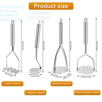 4 buc. zdrobitor de cartofi din oțel inoxidabil zdrobitor de cartofi zdrobitoare de mâncare mașină de zdrobire de usturoi accesorii de bucătărie Gadget de gătit de bucătărie