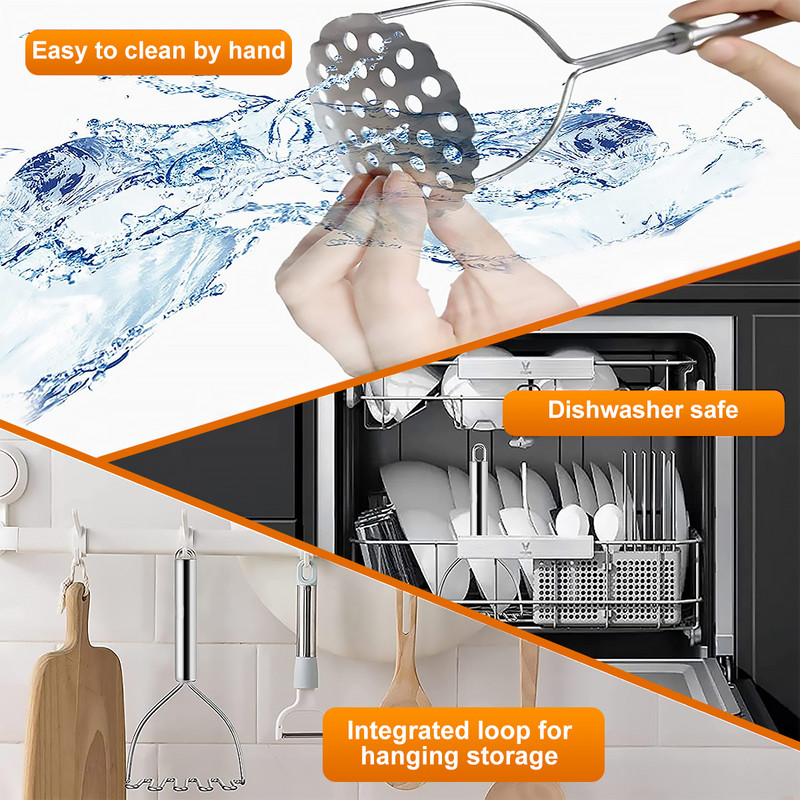 4 buc. zdrobitor de cartofi din oțel inoxidabil zdrobitor de cartofi zdrobitoare de mâncare mașină de zdrobire de usturoi accesorii de bucătărie Gadget de gătit de bucătărie