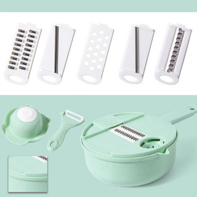 Zöldségvágó szeletelő Konyhai eszközök Rozsdamentes acél műanyag 12 az 1-ben Gyümölcs Burgonya Sárgarépa Hagyma Főző Kütyük Eszköztartozékok