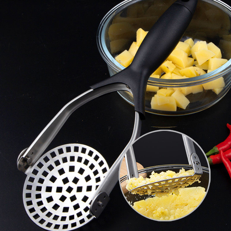 Nerūdijančio plieno rankinė juoda sulankstoma laikymo bulvių grūstuvė lygiai bulvių košei vaisių ir daržovių purvo spaudimo įrankiai