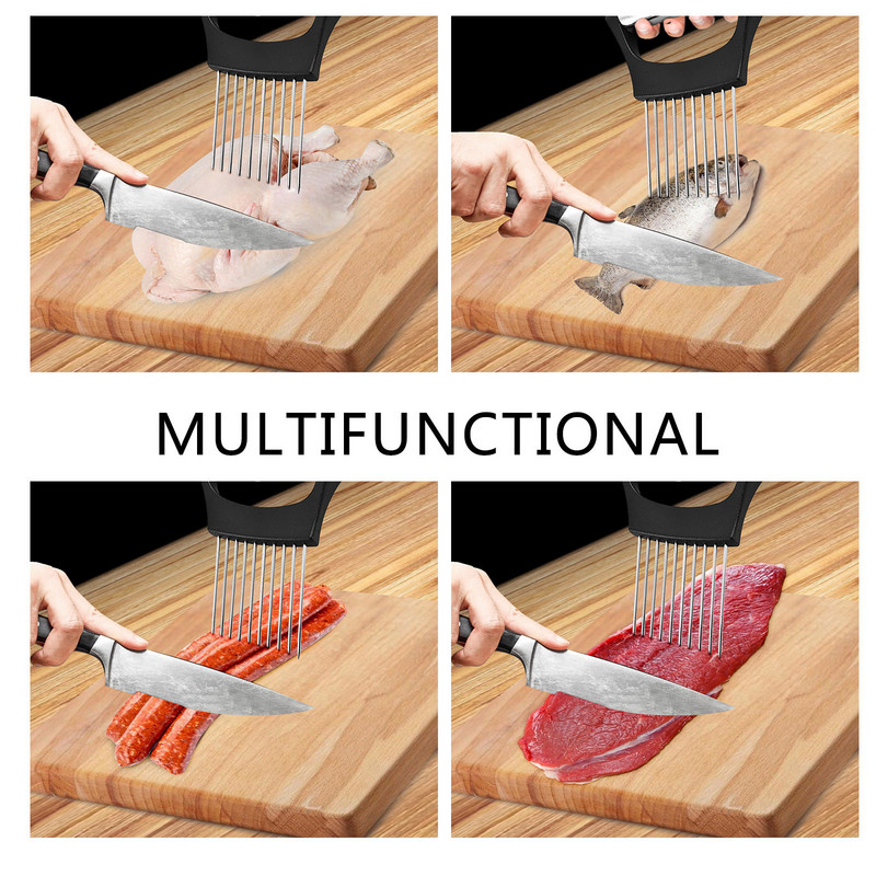 Maisto pjaustyklės nerūdijantis plienas Dešimties šakelių daržovių mėsos pjaustyklės Pomidorų svogūnų daržovių pjaustymo pagalbinės pjaustymo priemonės laikiklis pjaustymui