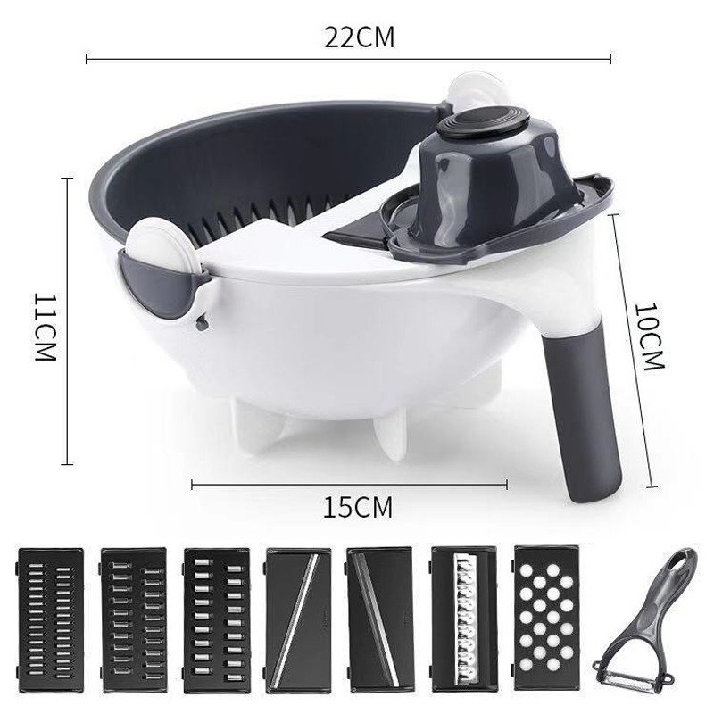 7 az 1-ben Háztartási Multifunkciós Zöldségvágó Gyümölcsszeletelő Szűrő Kosár Spiralizáló Reszelő Aprító Konyhai eszközök