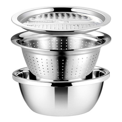 Rezač povrća Odvodna košara 3 u 1 Nehrđajući čelik Višenamjenska ribalica za povrće Julienne Aparat za salatu Zdjela Upotreba u kuhinji