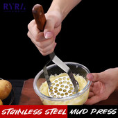 Presă pentru zdrobirea cartofilor din oțel inoxidabil, cu mâner din lemn masiv, dispozitiv de presiune a noroiului cu tăietor de fructe și legume, care economisește forța de muncă, unelte de bucătărie