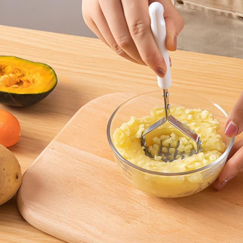 Presă pentru zdrobirea cartofilor din oțel inoxidabil, cu mâner din lemn masiv, dispozitiv de presiune a noroiului cu tăietor de fructe și legume, care economisește forța de muncă, unelte de bucătărie
