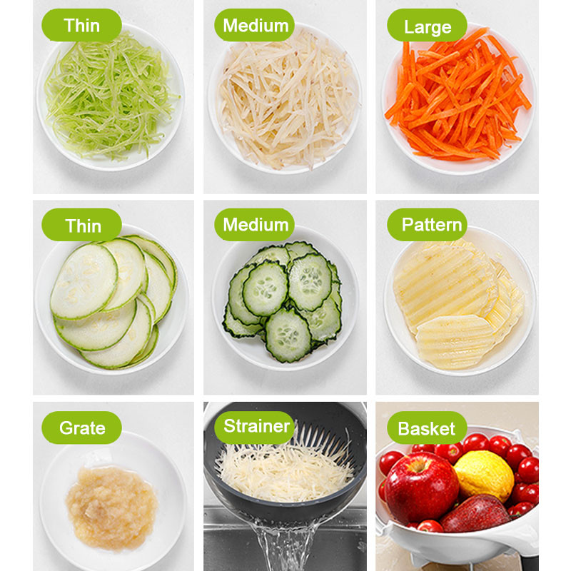Többfunkciós zöldségszeletelő aprító kézi mandolinos aprító burgonya sárgarépa sajtreszelő 2 az 1-ben leeresztő kosár
