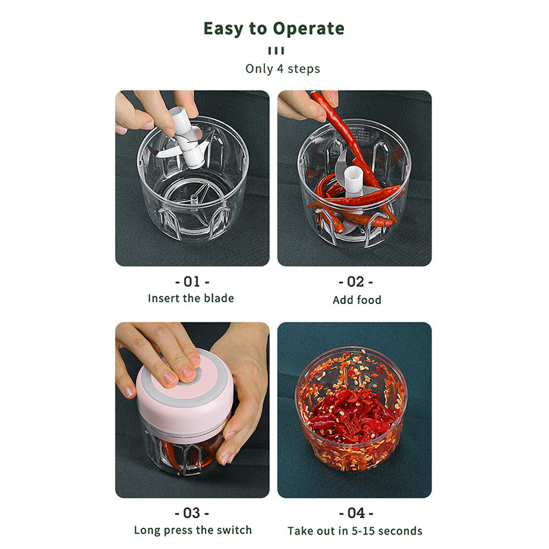 100/250 ml mini-elektriline küüslaugupurustaja, USB laadimismasin Tugev ja vastupidav tšilli köögiviljapurustaja köögitööriist