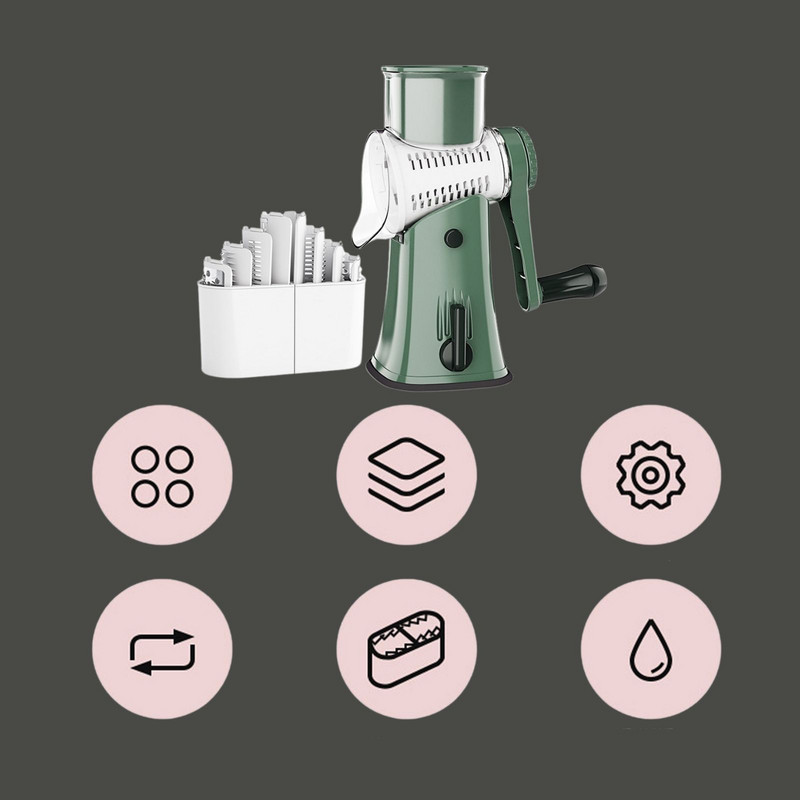 Daugiafunkcis ritininis daržovių trintuvas Rankinis rotacinis trintuvas Bulvių morkų smulkintuvas Sūrio trintuvas Riešutų smulkintuvas Virtuvės reikmenys