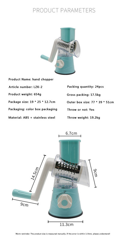 Tăiător de mână pentru legume în spirală Tăiător rotativ cu mandolină pentru brânză 3 mașină rotundă din oțel inoxidabil feliere spirală fără BPA