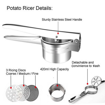 Εργαλεία κουζίνας Εγχειρίδιο οικιακής χρήσης πατάτας και Ricer Μεταλλικός Αποχυμωτής Στίφτης Μηχανή για συμπλήρωμα παιδικής τροφής Πολυλειτουργική