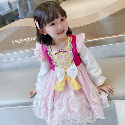 Rochie moderna pentru copii cu panglica si dantela