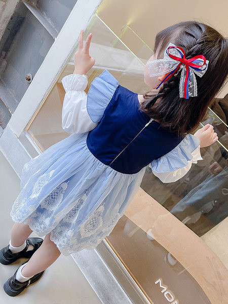 Rochie moderna pentru copii cu panglica si dantela