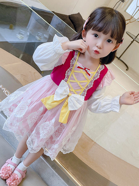 Rochie moderna pentru copii cu panglica si dantela