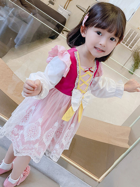 Rochie moderna pentru copii cu panglica si dantela