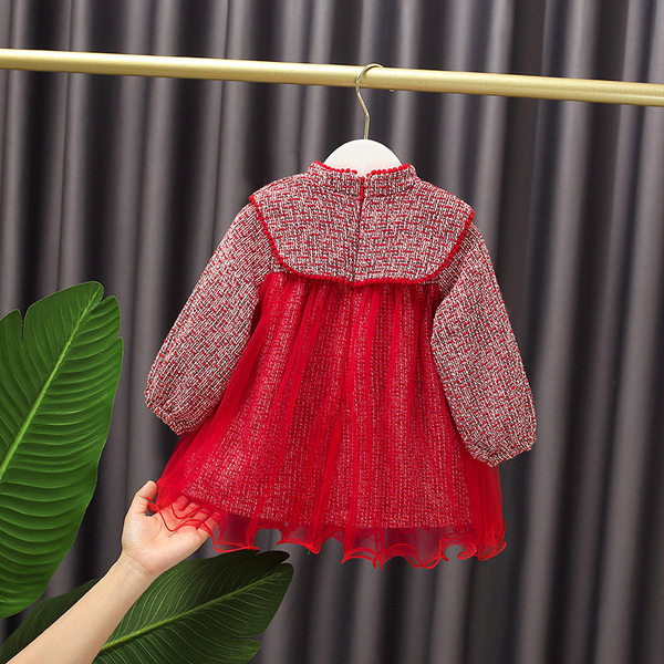 Moderna dječja haljina s trakom i tilom za djevojčice