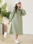 Rochie de zi cu zi pentru copii largi cu maneca felinar - o singura culoare, simpla