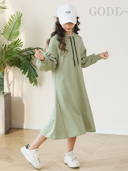 Rochie de zi cu zi pentru copii largi cu maneca felinar - o singura culoare, simpla