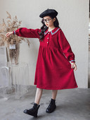 Rochie pentru copii de primavara-toamna cu maneci lungi si guler - simpla si eleganta