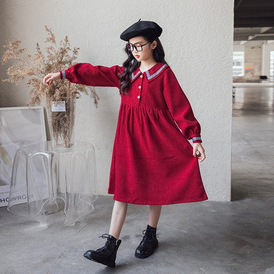 Rochie pentru copii de primavara-toamna cu maneci lungi si guler - simpla si eleganta