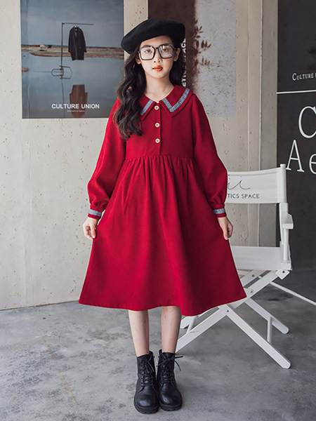 Rochie pentru copii de primavara-toamna cu maneci lungi si guler - simpla si eleganta