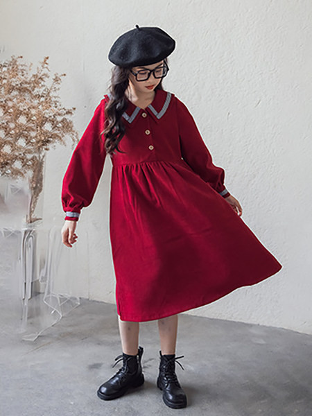 Rochie pentru copii de primavara-toamna cu maneci lungi si guler - simpla si eleganta