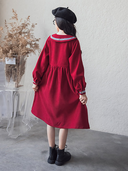 Rochie pentru copii de primavara-toamna cu maneci lungi si guler - simpla si eleganta