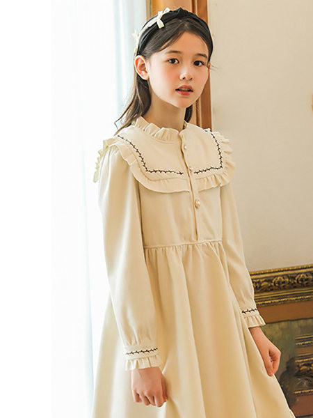 Rochie pentru fete cu maneci lungi si inchidere cu nasturi