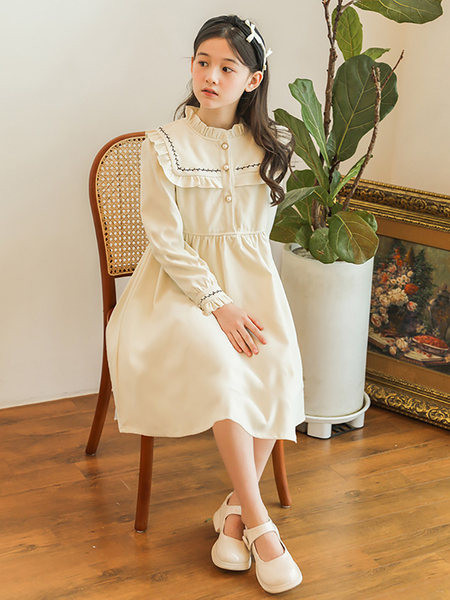 Rochie pentru fete cu maneci lungi si inchidere cu nasturi